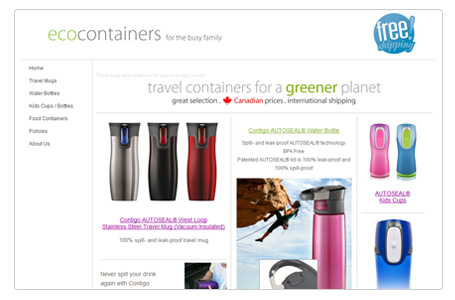 Sample website for travel container store